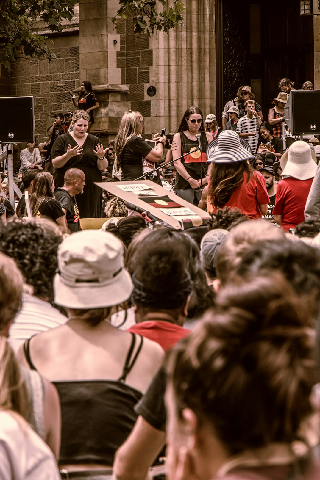 community gathering with stories
